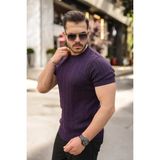 Aymood Erkek Örgü Desen Bisiklet Yaka Triko Tişört - %100 Pamuk Akrilik - 2XL
