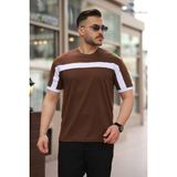 Aymood Erkek Şerit Detaylı Kısa Kollu T-Shirt - Kahverengi - 2XL
