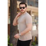 Aymood Erkek Yarım Balıkçı Yaka Kısa Kollu T-Shirt - Bej - 2XL