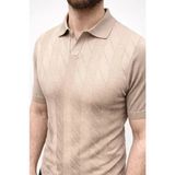 Aymood Erkek Yazlık Triko Dokuma Tişört Kısa Kol Polo Yaka T-Shirt - Bej