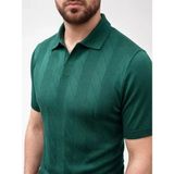Aymood Erkek Yazlık Triko Dokuma Tişört Kısa Kol Polo Yaka T-Shirt - Koyu Yeşil - XL