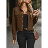 Aymood Kadın Uzun Kollu Önden Düğmeli Kısa Süet Ceket - 2XL - 3XL - Kahverengi