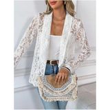 Aymood Kadın Uzun Kollu Yakalı Önü Açık Dantelli Ceket - 2XL - 3XL - Beyaz