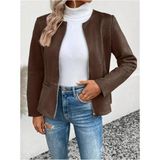 Aymood Kadın Uzun Kollu Yuvarlak Yaka Önden Fermuarlı Süet Ceket - L - XL - Kahverengi