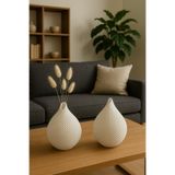 aymumi home Modern Damla Şekilli Vazo – Beyaz File Dokulu Model