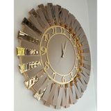 Ayna Denizi Güneş Golden Latin Bronze Model Altın Bronz Renk 85 Cm Dekoratif Aynalı Duvar Saati