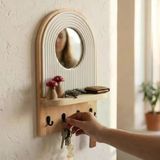 Aynalı Ahşap Duvar Hol Anahtar Askısı, Minimalist Dekoratif Modern Anahtarlık