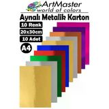 Aynalı Metalik Fon Kartonu 20X30 Cm 10 Renk 1 Paket Dekoratif Pırıltılı Folyo Kağıt Okul Sınıf Renkli