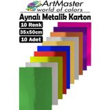 Aynalı Metalik Fon Kartonu 35X50 Cm 10 Renk 1 Paket Dekoratif Pırıltılı Folyo Kağıt Okul Sınıf Renkli
