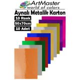 Aynalı Metalik Fon Kartonu 50X70 Cm 10 Renk 1 Paket Dekoratif Pırıltılı Folyo Kağıt Okul Sınıf Renkli