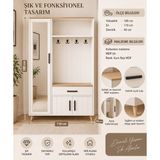Aynalı Raflı Portmanto Çok Amaçlı Dolap Bej Renk -Mdf