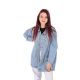 AYNAZ Kadın Denim Jean Ceket, Oversize Kalıp, Açık Mavi, 38 Beden