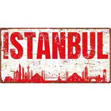 AYNED Print Istanbul Silüetli Ahşap Tabela – Vintage Görünümlü Dekoratif Duvar Süsü - 10x20 cm