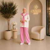 Aynude 3’lü Takım Kadın Tunik Pantolon ve Omuz Şallı - 38 - Pembe