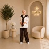 Aynude 3’lü Takım Kadın Tunik Pantolon ve Omuz Şallı - 40 - Kahverengi