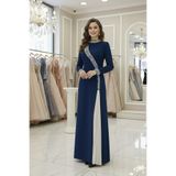 Aynur Tesettür Tesettür Abiye inci Kristal Boncuk Nakışlı Pileli Likralı Kumaş Nişan Elbisesi Tesettür Elbise