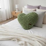 Ayona El Örgüsü Fıstık Yeşili Puffy Kalp Yastık - Ultra Yumuşak Hediyelik Dekoratif Yastık 44X40 cm - 44 x 40 x 13 cm