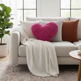 Ayona El Örgüsü Fuşya Puffy Kalp Yastık - Ultra Yumuşak Hediyelik Dekoratif Yastık 44X40 cm - 44 x 40 x 13 cm