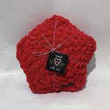 Ayona El Örgüsü Kırmızı Puffy Yıldız Yastık - Ultra Yumuşak Hediyelik Dekoratif Yastık 28X28 cm - 28 x 28 x 9 cm