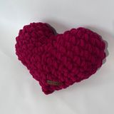 Ayona El Örgüsü Küçük Bordo Kalp Figürlü Dekoratif Puffy Yastık - Ultra Yumuşak - Yatak ve Koltuk Üstü Estetik Tasarım - 34 x 28 x 10 cm