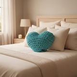 Ayona El Örgüsü Mavi Puffy Kalp Yastık - Ultra Yumuşak Hediyelik Dekoratif Yastık 44X40 cm - 44 x 40 x 13 cm
