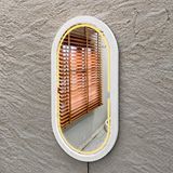 Aypars Atölye 18x32 Cm Kayın Ahşap Çerçeveli Led’li Oval Ayna – 3000k Dimmer Işıklı Dekoratif Banyo Aynası (beyaz) Sarı
