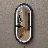 Aypars Atölye 18x32 Cm Kayın Ahşap Çerçeveli Led’li Oval Ayna – 6500k Dimmer Işıklı Dekoratif Banyo Aynası (siyah) Beyaz
