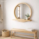 Aypars Atölye 30x30 Cm Raflı Masif Kayın Ağacı Yuvarlak Ayna – İskandinav Tarzı Antre Ve Banyo Aynası (çam)