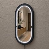 Aypars Atölye 38x67 Cm Kayın Ahşap Çerçeveli Led’li Oval Ayna – 6500k Dimmer Işıklı Dekoratif Banyo Aynası (siyah) Beyaz