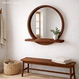 Aypars Atölye 40x40 Cm Raflı Masif Kayın Ağacı Yuvarlak Ayna – İskandinav Tarzı Antre Ve Banyo Aynası (kayın)