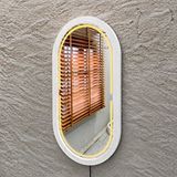 Aypars Atölye 48x84 Cm Kayın Ahşap Çerçeveli Led’li Oval Ayna – 3000k Dimmer Işıklı Dekoratif Banyo Aynası (beyaz) Sarı