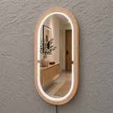 Aypars Atölye 48x84 Cm Kayın Ahşap Çerçeveli Led’li Oval Ayna – 6500k Dimmer Işıklı Dekoratif Banyo Aynası (kayın) Beyaz
