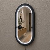 Aypars Atölye 48x84 Cm Kayın Ahşap Çerçeveli Led’li Oval Ayna – 6500k Dimmer Işıklı Dekoratif Banyo Aynası (siyah) Beyaz
