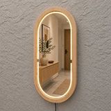 Aypars Atölye 58x102 Cm Kayın Ahşap Çerçeveli Led’li Oval Ayna – 3000k Dimmer Işıklı Dekoratif Banyo Aynası (kayın) Sarı