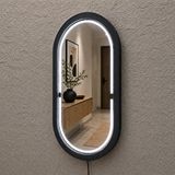 Aypars Atölye 58x102 Cm Kayın Ahşap Çerçeveli Led’li Oval Ayna – 6500k Dimmer Işıklı Dekoratif Banyo Aynası (siyah) Beyaz