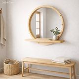 Aypars Atölye 60x60 Cm Raflı Masif Kayın Ağacı Yuvarlak Ayna – İskandinav Tarzı Antre Ve Banyo Aynası (çam)