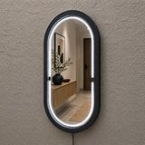 Aypars Atölye 68x119 Cm Kayın Ahşap Çerçeveli Led’li Oval Ayna – 6500k Dimmer Işıklı Dekoratif Banyo Aynası (siyah) Beyaz