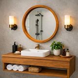 Aypars Atölye 70x70 Cm El Yapımı Masif Ahşap Çerçeveli Yuvarlak Ayna – Modern İskandinav Tarzı Duvar Aynası (tik)