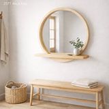 Aypars Atölye 70x70 Cm Raflı Masif Kayın Ağacı Yuvarlak Ayna – İskandinav Tarzı Antre Ve Banyo Aynası (beyaz)