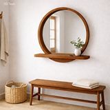 Aypars Atölye 70x70 Cm Raflı Masif Kayın Ağacı Yuvarlak Ayna – İskandinav Tarzı Antre Ve Banyo Aynası (tik)