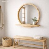 Aypars Atölye 80x80 Cm Raflı Masif Kayın Ağacı Yuvarlak Ayna – İskandinav Tarzı Antre Ve Banyo Aynası (çam)