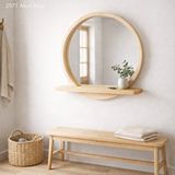 Aypars Atölye 90x90 Cm Raflı Masif Kayın Ağacı Yuvarlak Ayna – İskandinav Tarzı Antre Ve Banyo Aynası (beyaz)