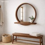 Aypars Atölye 90x90 Cm Raflı Masif Kayın Ağacı Yuvarlak Ayna – İskandinav Tarzı Antre Ve Banyo Aynası (ceviz)