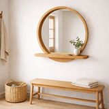 Aypars Atölye 90x90 Cm Raflı Masif Kayın Ağacı Yuvarlak Ayna – İskandinav Tarzı Antre Ve Banyo Aynası (siyah)