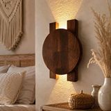 Aypars Atölye Ahşap Duvar Apliği, Modern Led Dekoratif Aydınlatma, Yuvarlak Ahşap Duvar Lambası (6500k Beyaz Işığı) Ceviz
