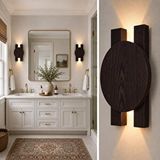 Aypars Atölye Ahşap Duvar Apliği, Modern Led Dekoratif Aydınlatma, Yuvarlak Ahşap Duvar Lambası (6500k Beyaz Işığı) Siyah