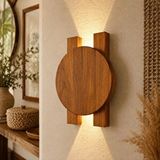 Aypars Atölye Ahşap Duvar Apliği, Modern Led Dekoratif Aydınlatma, Yuvarlak Ahşap Duvar Lambası (6500k Beyaz Işığı) Tik