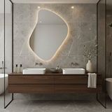 Aypars Atölye Asimetrik Led Banyo Aynası – Dokunmatik, Dim Edilebilir, 3000k Günışığı Modern Duvar Aynası Sarı