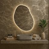 Aypars Atölye Asimetrik Led Banyo Aynası – Dokunmatik, Dim Edilebilir, 3000k Günışığı Sarı