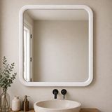 Aypars Atölye Kare Ahşap Çerçeveli Ayna, Yuvarlatılmış Köşeli Duvar Aynası, Masif Kayın Banyo Aynası, Antre Ve Makyaj Aynası (beyaz Rengi)